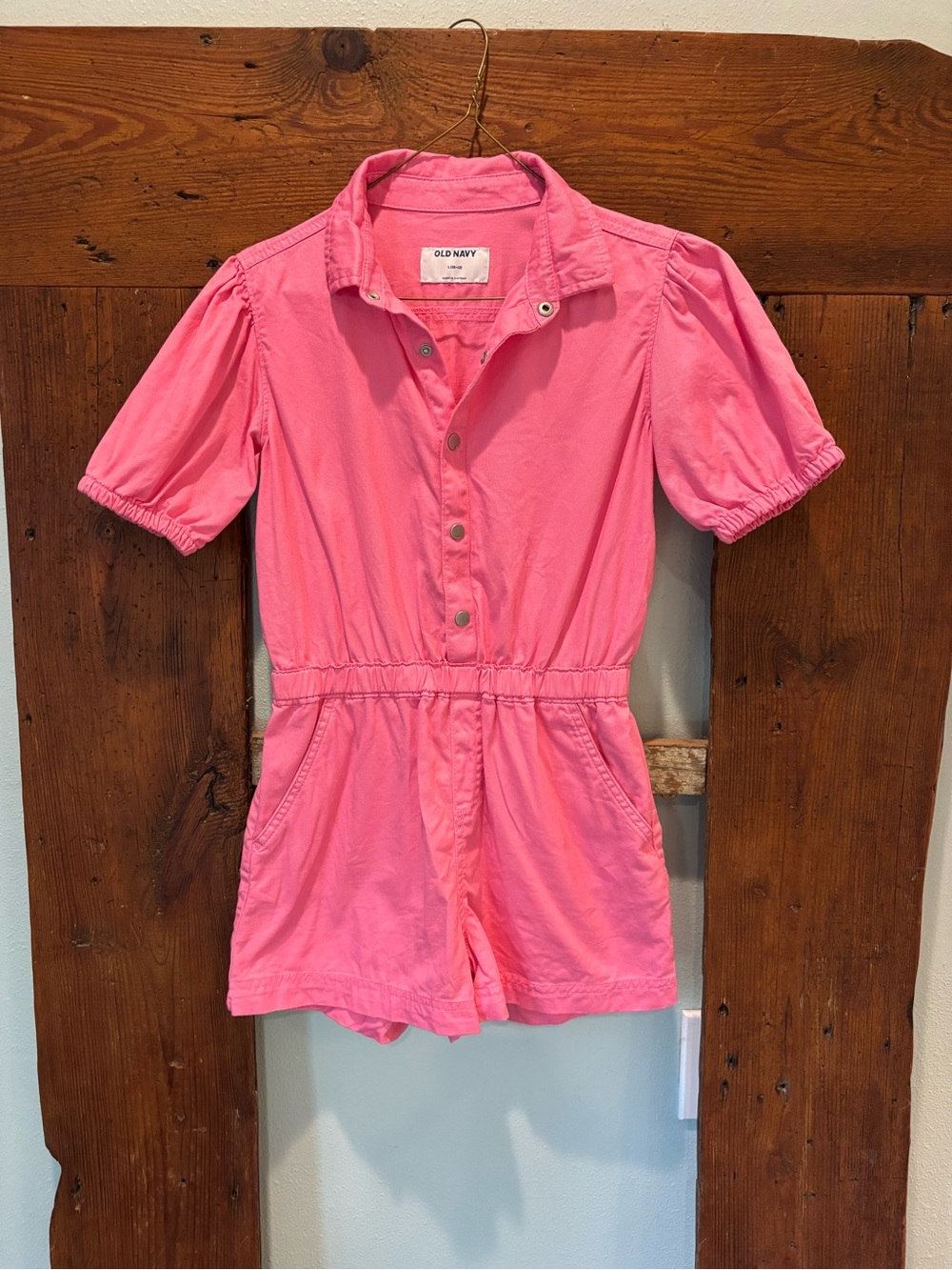 Old Navy Bright Pink Short-Sleeve One-Piece Romper